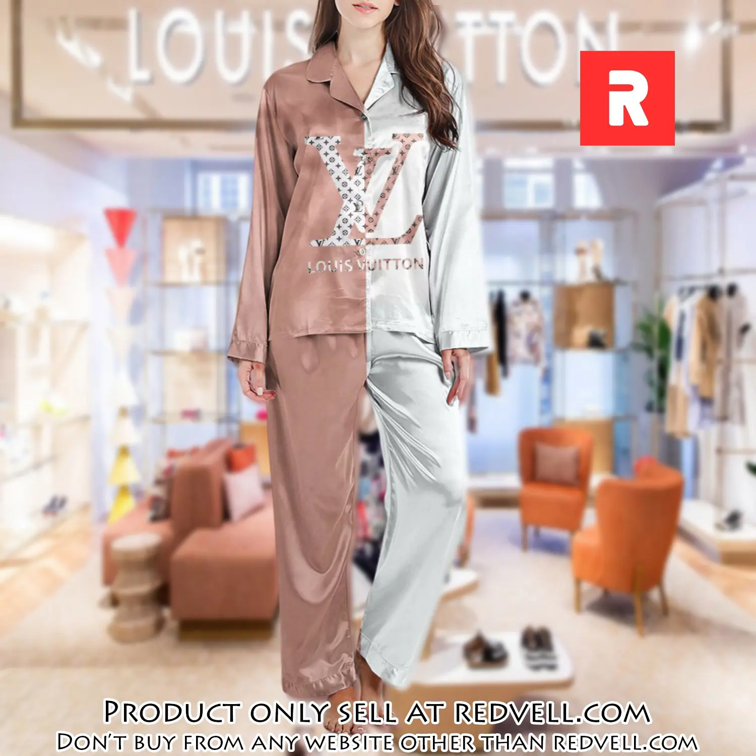 Lv monogram long satin pajama set pjs1024 rv5542582